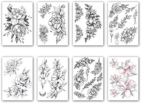 Black Flower Tattoo Set 2 Leoars 8 Sheets Temporary