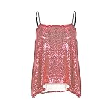 HaoDuoYi Womens Sparkly Sequin Spaghetti Strap Party Club Top Shirt