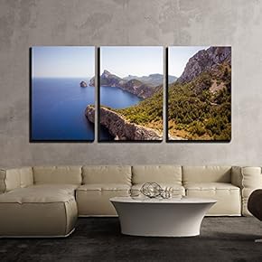 3 Piece Canvas Wall Art - Mountains Along The Sea Coast - Modern Home Art Stretched and Framed Ready to Hang - 16"x24"x3 Panels