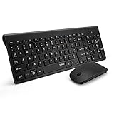 TopMate KM9000 Ultra Slim Portable Mute Wireless Keyboard and Mouse Combo, Office Wireless USB Mouse(Black，White) (Black)