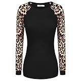 OURS Womens Raglan Long Sleeve Leopard Print Shirt Casual Blouses Tops