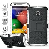ElBolt Motorola E / Moto E 3 in 1 Bundle Armor Grenade Viewing Stand/Kickstand Hard Gel Case- White (Free Ultra-Sensitive Stylus Pen and Premium Screen Protector by ElBolt TM)