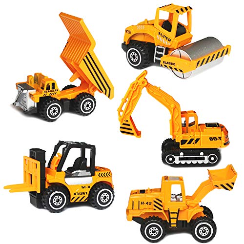 YIMORE Baustellenfahrzeuge Kinder Spielzeugautos Metall - Bagger Spielzeug 2 3 4 5 Jahre Baustelle Tortendeko Geburtstag Junge Mädchen Bagger Kuchen Deko Tortenaufleger Bagger Geschenke