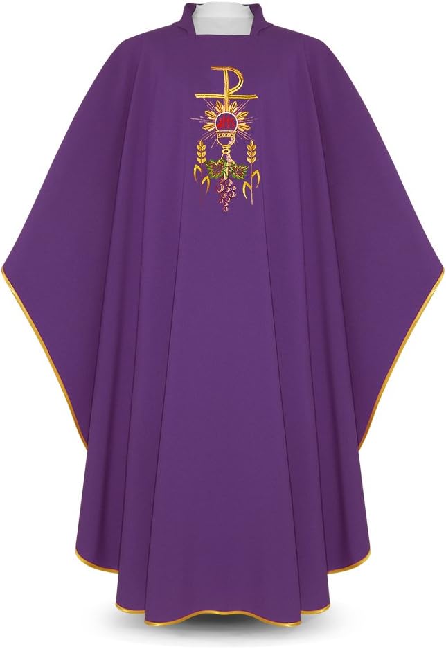Vestment/Chasuble Violet is Made from Natural Diakos with an Embroidered IHS