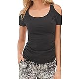 AJ FASHION Women's Scoop Neck Tees Casual Ruched Short Sleeve Cold Shoulder Top