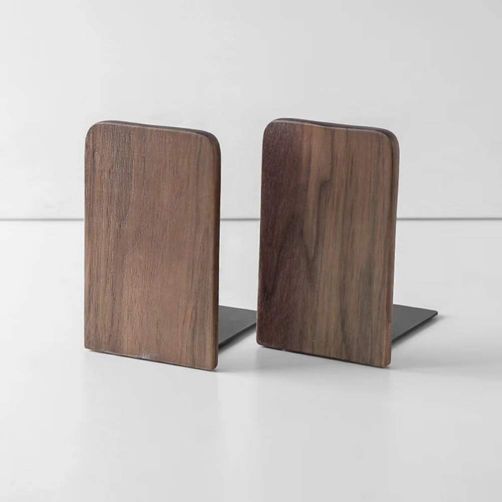 VOSAREA 2pcs Black Walnut Bookends Wood Bookend Supports Office Book Stopper Heavy Duty Bookends Rack for Office Home - Image 5