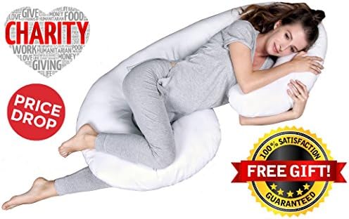 Maternity Body Pillow and Pregnancy Cushion with 2 Pillow Cases and Carry Bag (4 Pieces)