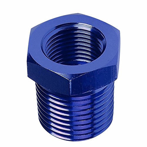 Blue Aluminum Anodize Finish 3/8" Male to 1/2" Female NPT Bushing Reducer Pipe Fuel Fitting Adapter - Thumbnail 2