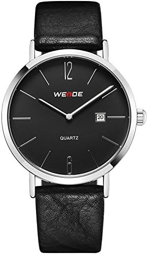 VOEONS Men's Black Genuine Leather Classic Watch Waterproof Analog Quartz Wrist Watches for Men with Calendar