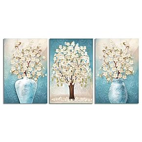 Canvas Wall Art Chinese Lucky Tree Oil Painting Artwork for Home Prints Framed - 16"x24" x 3 Panels