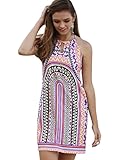 Floerns Women's Keyhole Printed Halter Neck Shift Mini Dress Pink M