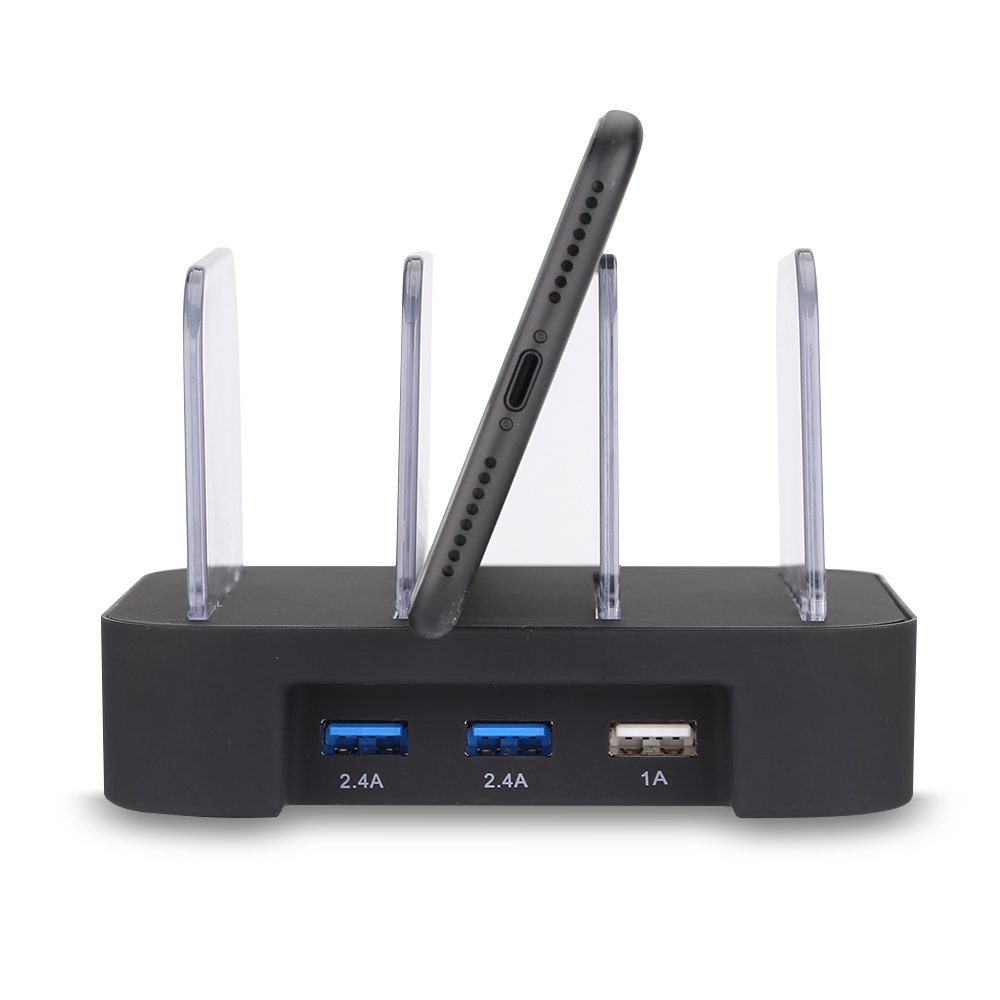 Mbuynow Estación de carga USB, 3 Puertos USB Multi-Cargador Universal 2.4A Tecnología de carga rápida para teléfonos inteligentes Tablets Galaxy Nexus y más