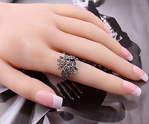 Yfnfxl Womens Antique Black Marcasite Rhinestone Crystal Vintage Leaves Statement Cocktail Rings