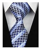 MINDENG New Men's Dark Blue Stripes Silver 100% Silk Necktie Classic Striped Tie
