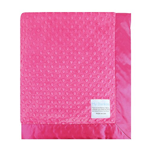 My Blankee Minky Dot/Back Satin Flat Satin Border Blanket, Raspberry, 30