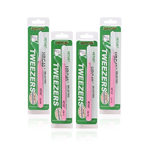 LuckyFine - 4 Pcs Tweezers Set Anti-Static Tweezers Stainless Steel Tweezers for Eyelash Extension,Electronics, Jewelry-making - Straight and Curved Tip Tweezers - Pink - Thumbnail 7