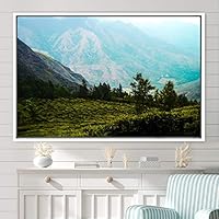 Framed Canvas Wall Art Greenlands Aerial Dark Farmhouse/Country Green Nature Photography Realism Relax/Calm - 16x24 inches