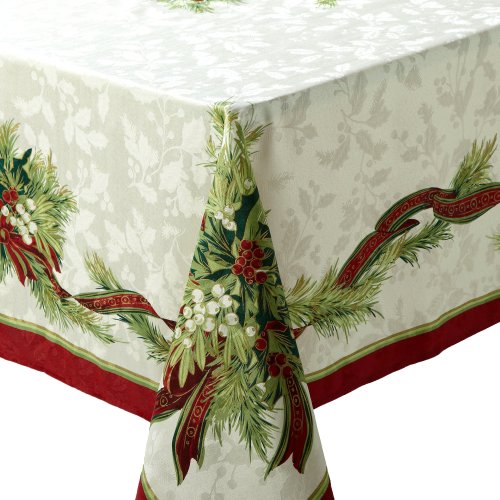 Benson Mills Christmas Ribbons Engineered Printed Tablecloth, 55