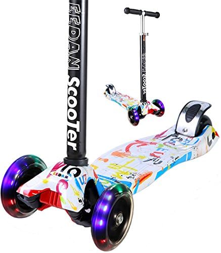 Scooter for Kids - Miss EEDAN 3 Wheel T-bar Adjustable Height handle Kick Scooters with Deluxe PU Flashing Wheels Wide Deck for Boys/Girls from 2 to 14 Year-Old