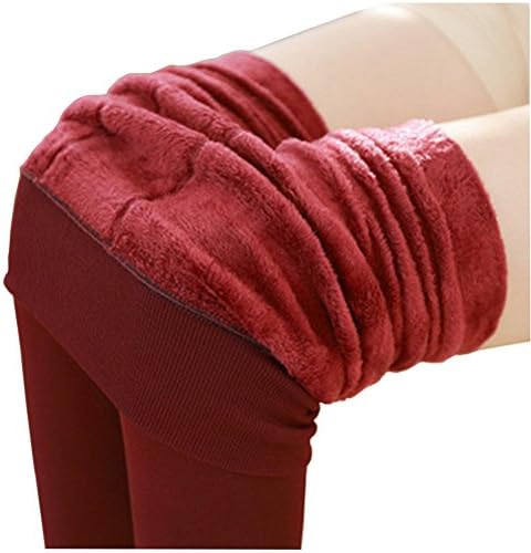 Qflmy Women's Winter Warm High Waisted Fleece Lined Velvet Elastic Leggings (Red)