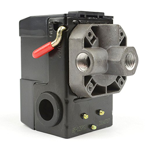 Interstate Pneumatics LF10-4H Pressure Switch - 1/4 inch FPT Four Port Bend Lever Switch 20 Amps 85-125 psi Fits Dewalt Hitachi Emglo Makita Porter Cable Ridgid Rolair Air Compressors