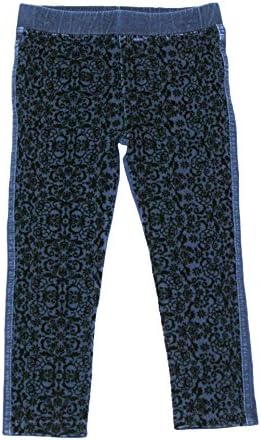 Flapdoodles Toddler/Little Girl Jeggings with Black Velvet Floral Detailing (Denim, 3T)