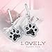 FANZE Women 925 Sterling Silver Cute Zircon Puppy Paws Footprint Dangle Piercied Earrings Black and White