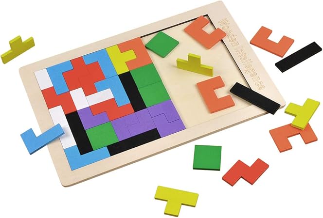 Amazon Sanery サネリー テトリス パズル おもちゃ タングラム ブロック ウッドマッチング 木製 プレゼント 親子ゲーム 3種類遊び方 数字のブロックおもちゃ 積み木 知恵の板 図形 幾何 軽い ペンケース 文房具 オフィス用品