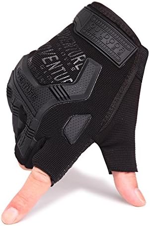 HENWS Military Fingerless Tactical Gloves Half-Finger Safety Exercise Gloves for Sporting / Driving / Shooting / Riding / Climbing / Camping / Motorcycle ( Black )