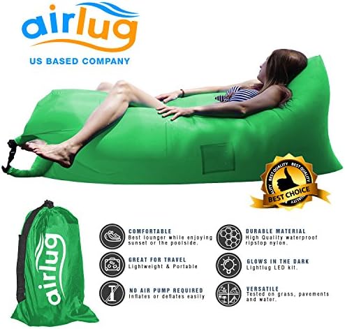 Luxury Inflatable Lounger Air Sofa by Airlug | No Pump Required | Inflates Instantly | Indoor &amp; Outdoor Hangout Lounge | Air Bag Hammock Bean Bag for Beach Patio Pool Float Camping Portable Furniture