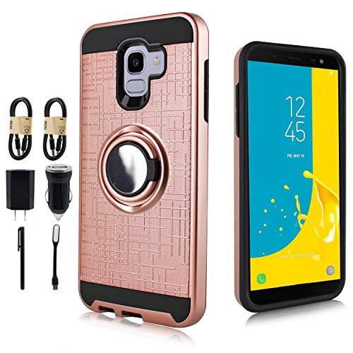 Galaxy J6 2018 Case, Magnet Mount Ready Hybrid Phone Case w/Kickstand, Shockproof Cover for Samsung Galaxy J6 2018 [Value Bundle] (Rose)