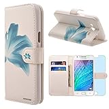 Samsung Galaxy J7 / J700 Case, INNOVAA Premium Leather Wallet Case (Not Compatible with Samsung Galaxy J7 (2016)) With STAND Flip Cover W/ Free Screen Protector & Stylus Pen - Teal Flower