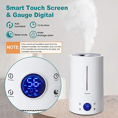 Cool Mist Humidifier Ultrasonic 5L/1.32 Gal for Baby, Bedroom, Home, Filter Free Vaporizer, Humidity Monitor, 12Hrs Timer/Sleep Mode, Whisper-Quiet, Waterless Auto Off, 3 Mist for 30 Hrs Working