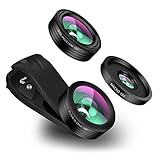Phone Camera Lens,Kaiess 120° Super Wide Angle Lens + 198° Fisheye Lens & 15X Macro Lens, Clip on 3 in 1 Cell Phone Lens Kit for iPhone X, 8, 7, 6s, 6 Plus and More
