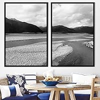 2 Piece Framed Canvas Wall Art Monochromatic Mountains Canvas Prints Home Artwork Decoration for Living Room,Bedroom - 16