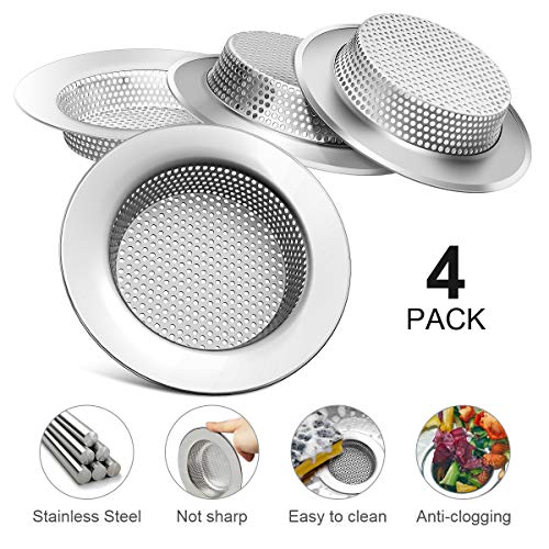 Kitchen Sink Strainer,4-Packs Sink Strainer Stainless Steel with Thickened Large Wide Rim 4.5" for Kitchen Sinks,2mm Holes of Sink Drain Strainer for Garbage Disposal,Anti-Clogging