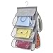 mDesign Fabric Hanging Closet Storage Organizer for Purses, Handbags, Clutches - 5 Pockets, Gray