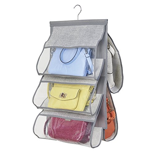 mDesign Fabric Hanging Closet Storage Organizer for Purses, Handbags, Clutches - 5 Pockets, Gray