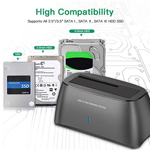 Hard Drive Docking Station USB3.0 for 2.5/3.5 Inch SATA I/II/ III HDD SSD, PC/Laptop/TV/PS4/XBox, USB Hard Drive Dock Support 12TB,Black