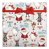 Santa & Friends Jumbo Christmas Rolled Gift Wrap - 1 Giant Roll, 23 Inches Wide by 35 feet Long, Heavyweight, Tear-Resistant, Holiday Wrapping Paper