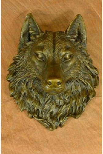 Sensational Large Hot Cast Wolf Head Bronze Sculpture Wall Mount Figurine NR