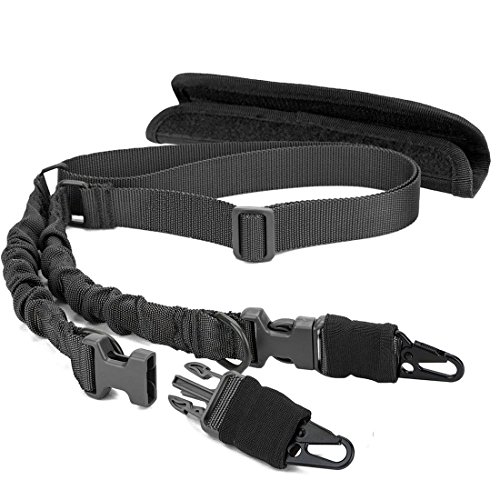 T-wilker Multifunction 2 Point Rifle Sling Hunting Adjustable Belt Waterproof Heavy Duty Padded Shoulder Strap for Camping Outdoor Activities (Black)