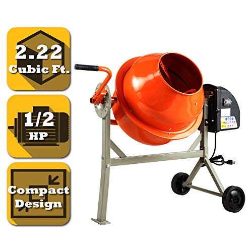 2-1/5 Cu Ft Electric Concrete Cement Mixer Mortar Mixing Stucco Seeds Portable Barrow Machine,Orange