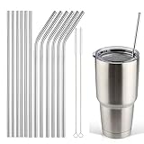 Accmor 18/8 Stainless Steel Straw, FDA-approved Durable Reusable Metal Extra Long Drinking Straw Set (10.5in 6 Straight 6 Bend) for 20 30OZ Yeti Rtic Ozark Tumbler Cups + 2 Clean Brushes