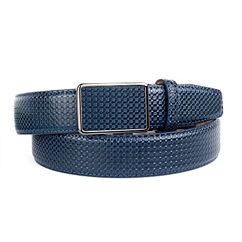 Anthoni Crown Leather Men`s Belt Blue 36"-48" with Black Metallic Automatic Buckle/37kr80 (46)