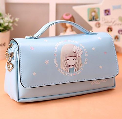 Crystallove Multifunctional Cartoon Large Capacity Students Pen Bag Pencil Case Pouch Cosmetic Makeup Bag or Hand Bag for Girls (Blue)