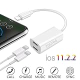 Dual Lightning Adapter, ZOUTOG 2 in 1 Headphone Audio and Charge Adapter for iPhone 7/ 7 Plus / 8 / 8 Plus / X (White)