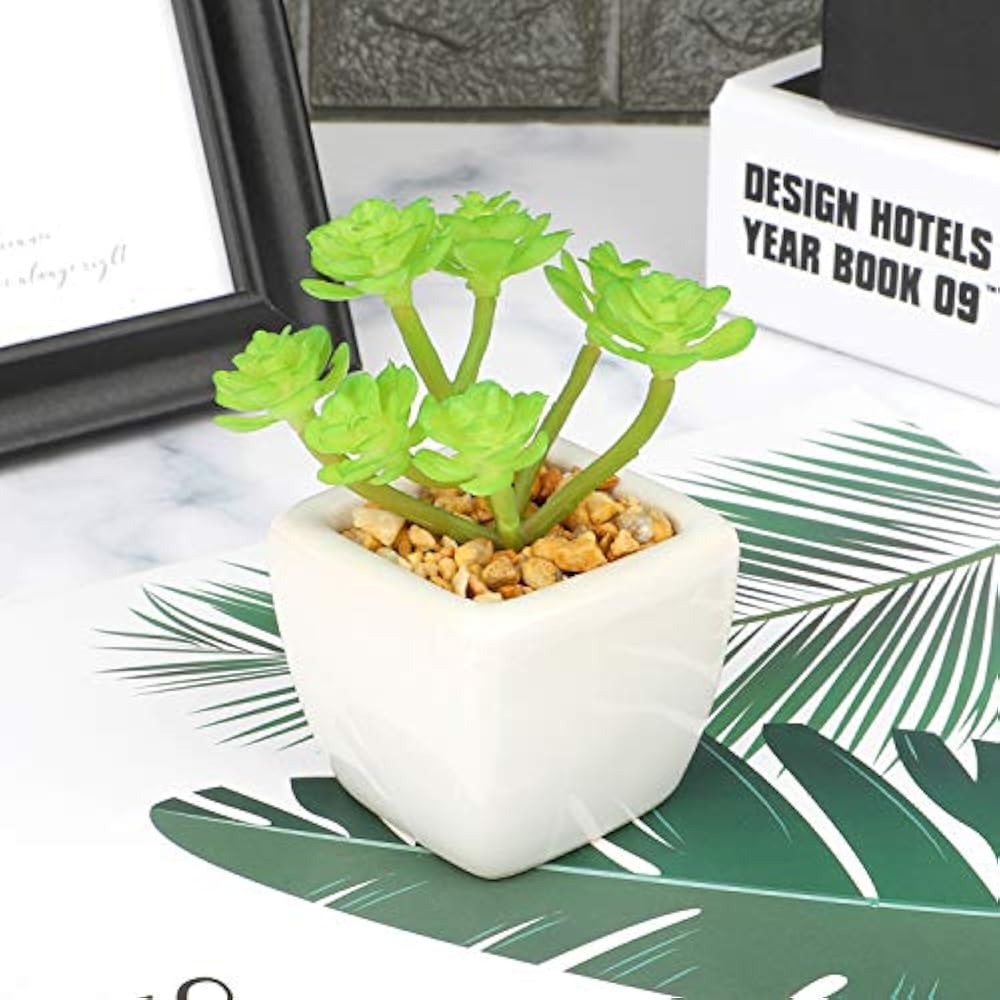 Artificial Plants,Desk Plants,Pack 4 White Ceramic Potted Succulent