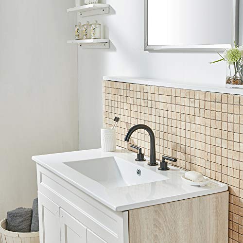 VESLA HOME 3-Hole Morden High Arch Widespread Two Handles Black Finish Bathroom Faucet, Bathroom Sink Faucet