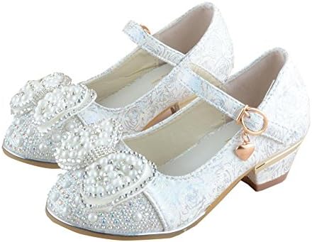 Paul Kevin Girls Sandals Princess High-heeled Pearl Dress Shoes White 8.46 inch/Eu 34/Us 3